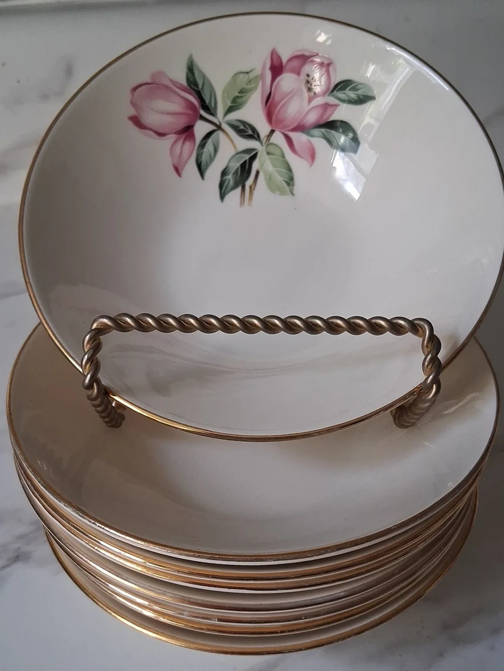Set of 8 Vintage Homer Laughlin Rhythm Pink Magnolia 5 3/8